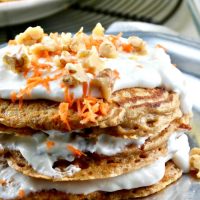 Silver plate of carrot cake pancakes