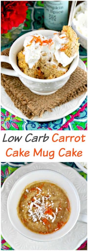 Low Carb Carrot Cake Mug Cake! Satisfy your sweet tooth without baking a whole cake! #lowcarb #keto #dessert | www.thefoodieaffair.com