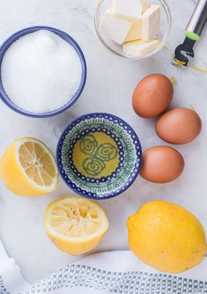 Ingredients to make sugar free lemon curd. 