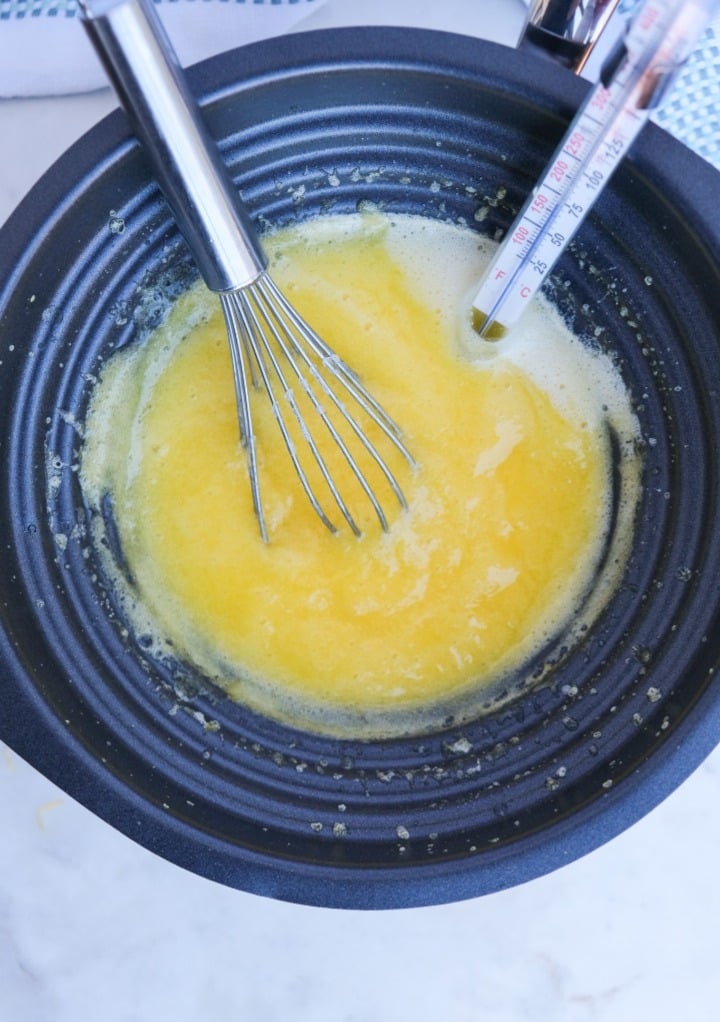 Lemon curd heading in a double boiler. 