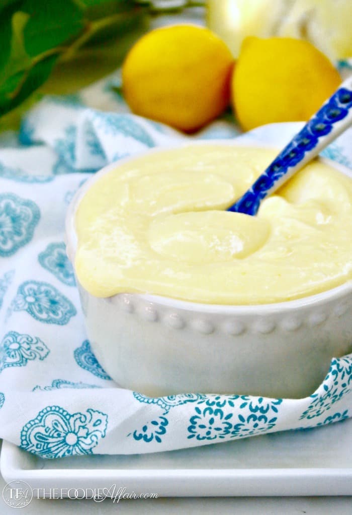 Sugar Free Lemon Curd! Add this lower carb smooth and silky dessert to your favorite treats! #lowsugar #curd #lemon #dessert | www.thefoodieaffair.com