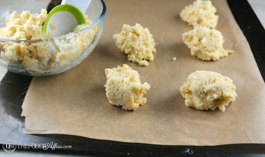 Low carb biscuit dough on a baking sheet