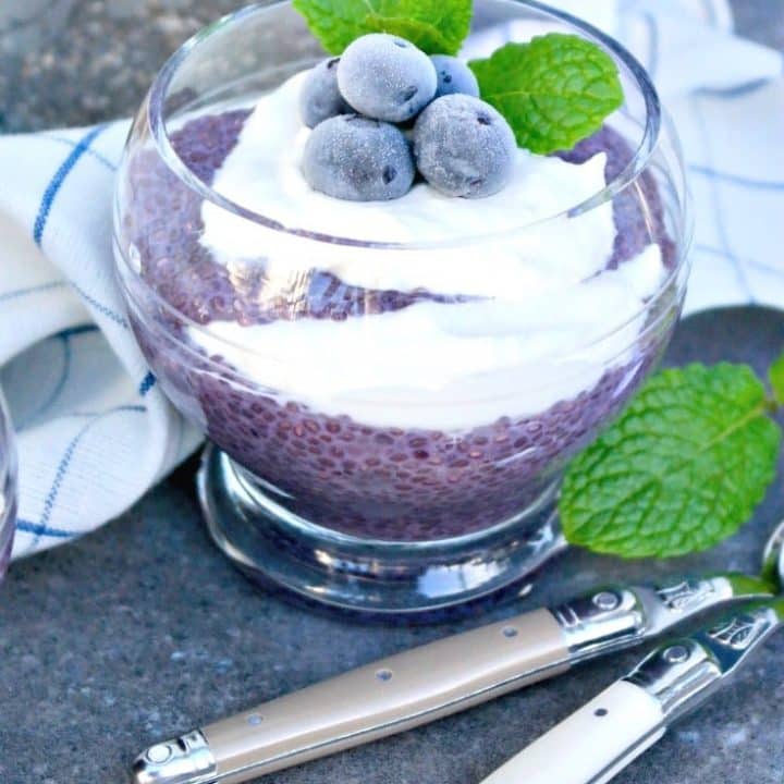 Blueberry Chia Pudding with whipped cream for a delicious, nutritious dessert! #chia #pudding #blueberry | www.thefoodieaffair.com