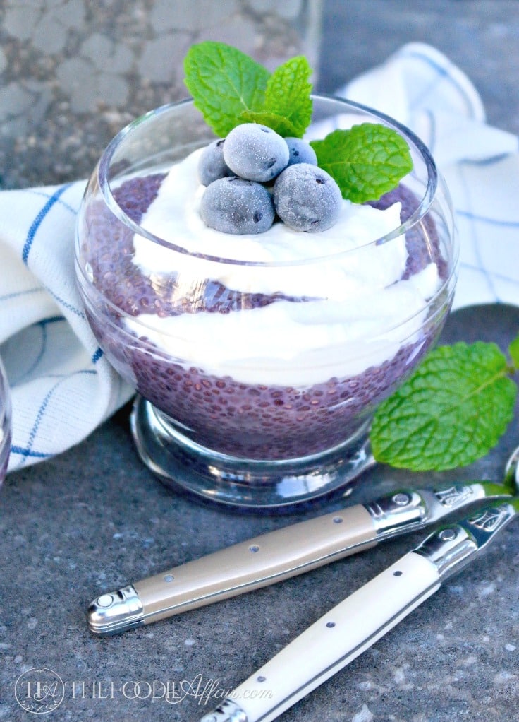 Blueberry Chia Pudding with whipped cream for a delicious, nutritious dessert! #chia #pudding #blueberry | www.thefoodieaffair.com