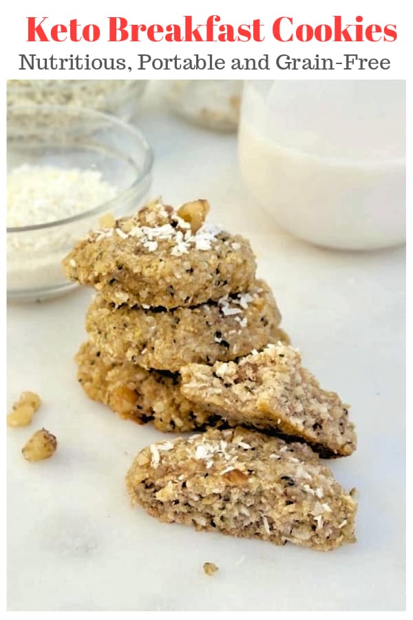 Keto Breakfast Cookies with hemp hearts (seeded hemp) and shredded coconut flakes are nutritious portable breakfast cookies for on the go! #keto #lowcarbdiet #glutenfree #breakfast #healthy | www.thefoodieaffair.com