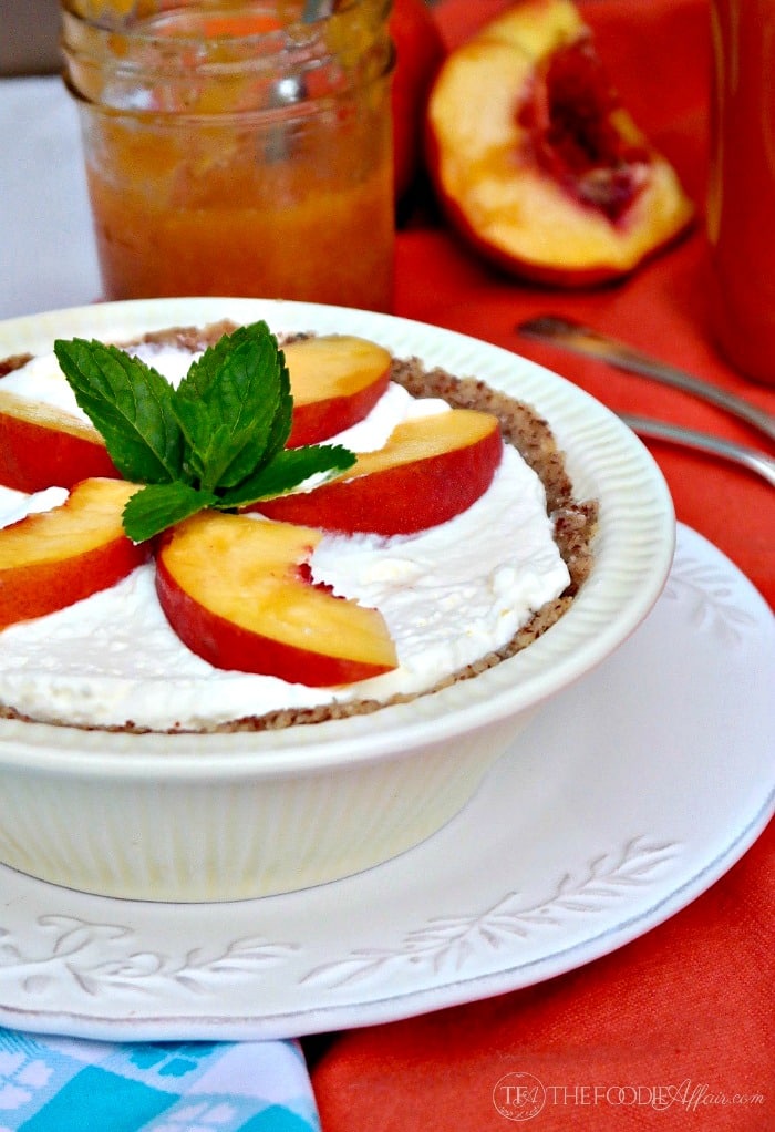 Low Carb No Bake Cream Pie Topped with Peaches