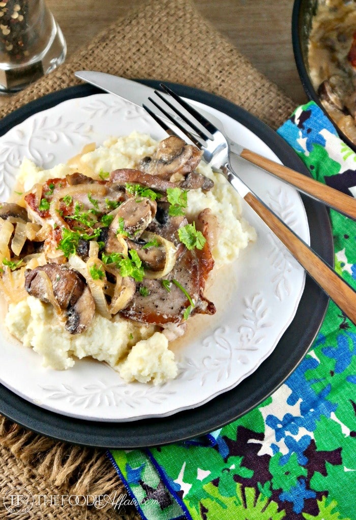 Pork Chops with Mushroom Cream Sauce Skillet Meal