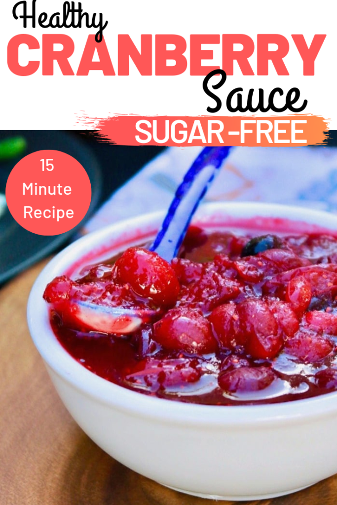 Easy 15 minute homemade sugar free cranberry sauce!  Add this to your holiday table and add to your turkey or enjoy over brie cheese and serve as an appetizer! #healthyrecipe #cranberry #sauce #condiment #sidedish #freshingredients #thefoodieaffair