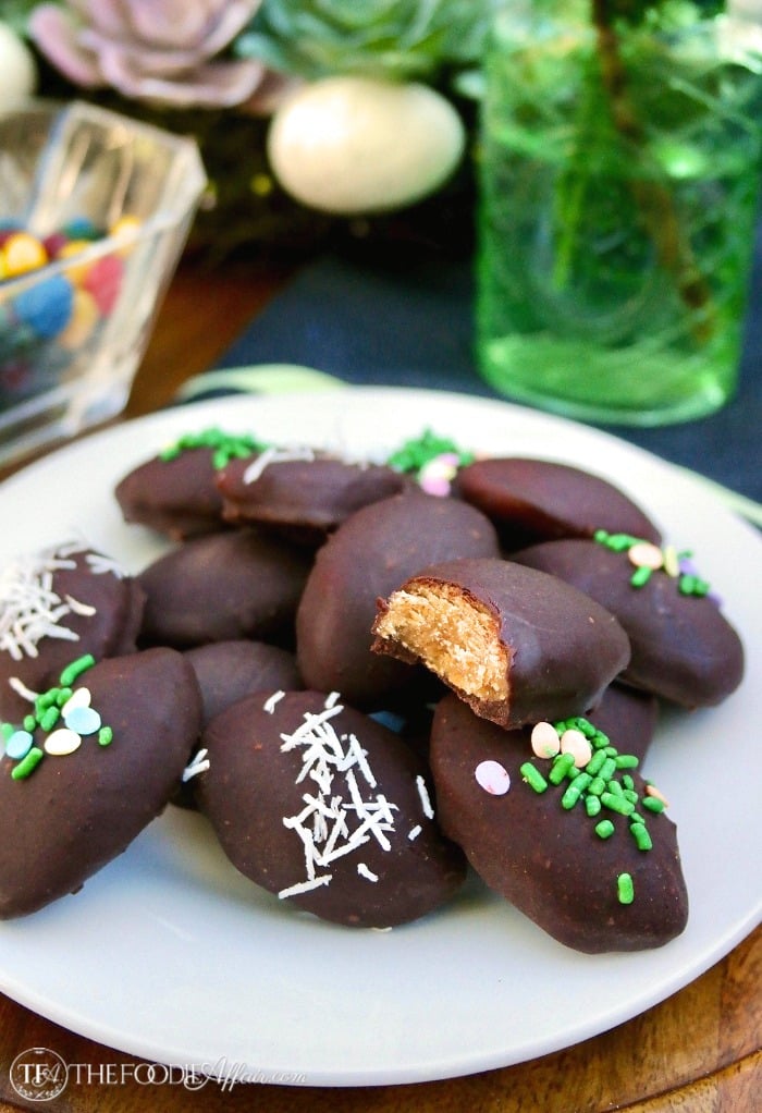 chocolate covered eggs with sprinkles on top