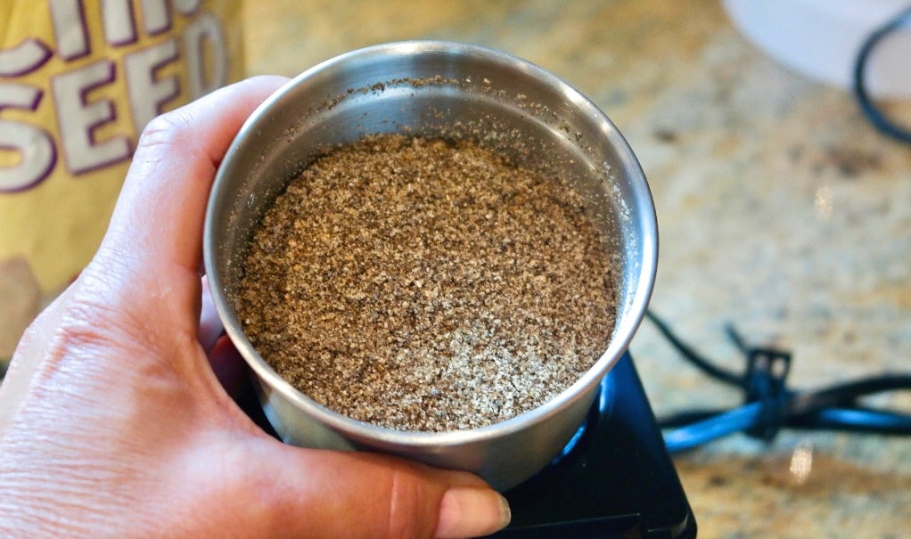 Chia seeds for grain free bread in a spice blender