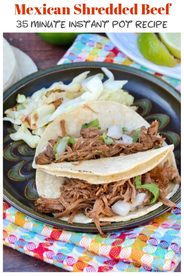 Mexican shredded beef made in an Instant Pot! This delicious beef is perfect for street tacos, burritos, or enjoy with a bowl of sautéed cabbage for a low carb meal! #instantpot #shreddedbeef #tacos #mexican #easyrecipe #beef | www.thefoodieaffair.com