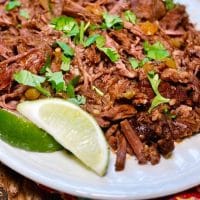 Mexican flavored beef on a white plate with cilantro