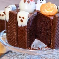 Chocolate halloween cake on a crystal cake stand