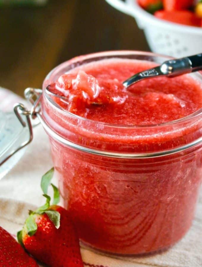 Strawberry Puree in a glass jar