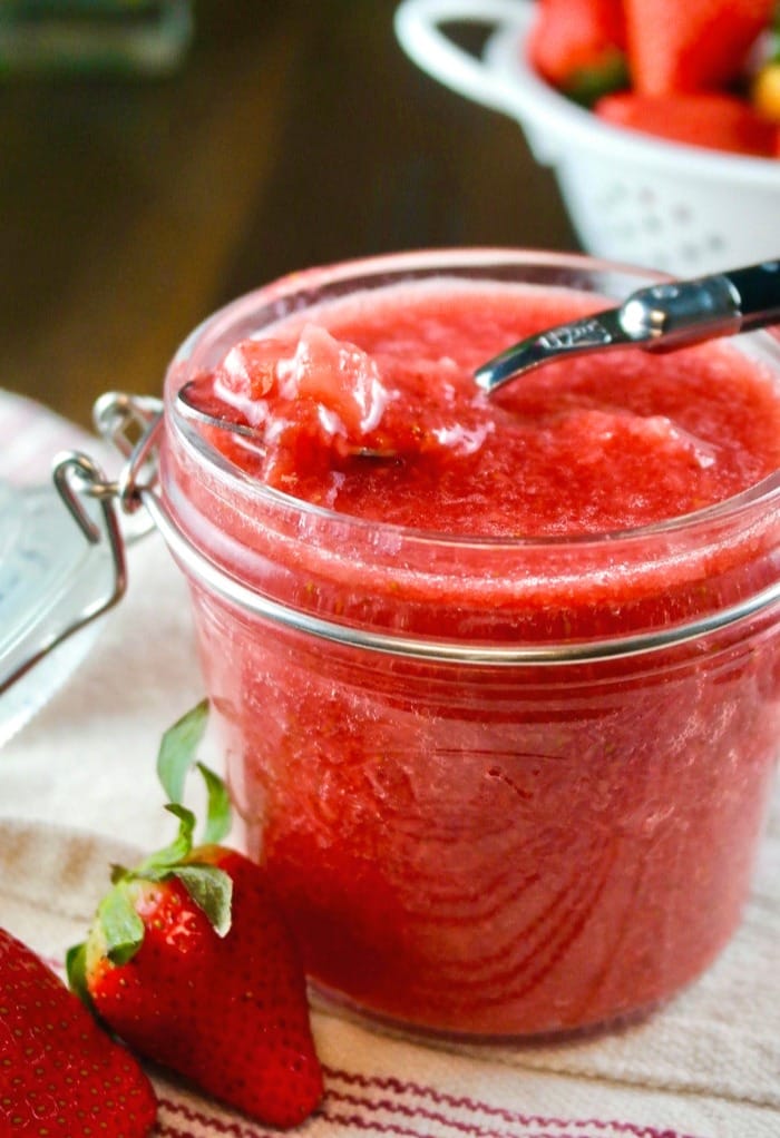Strawberry Puree in a glass jar
