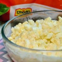 Keto egg salad with mayonnaise in a glass bowl