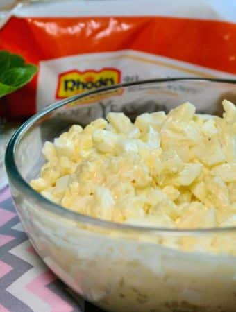 Keto egg salad with mayonnaise in a glass bowl