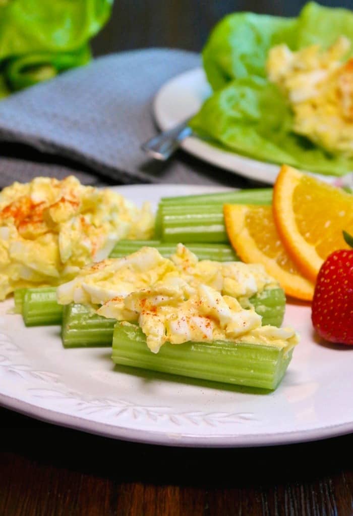 Egg salad on celery sticks