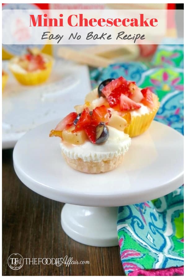 This no bake mini cheesecake recipe is perfect for entertaining or when you just want a bite of a sweet treat! #dessert #nobake #cheesecake #recipe #easyrecipe #brunch #lowsugar #lowcarb #thefoodieaffair