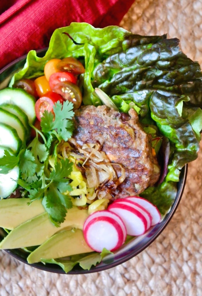 Burger bowl with veggie patty and salad 