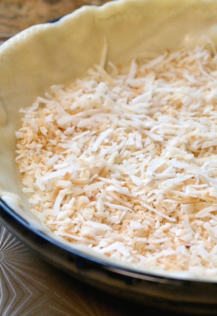 Toasted coconut in  pie crust