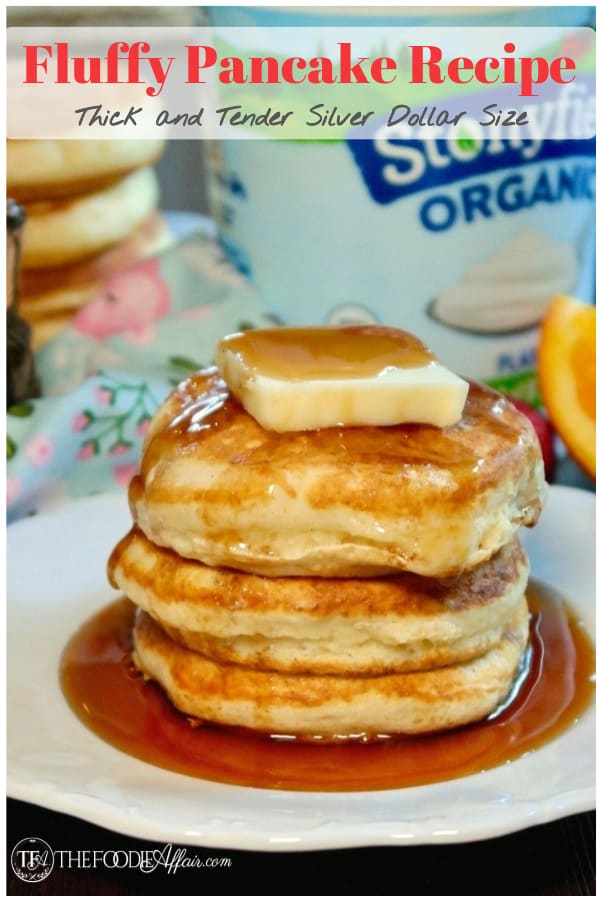 Delicious silver dollar size pancakes made with yogurt! This is the perfect size for kids or when you want to eat a smaller portion or pancakes #pancakes #silverdollar #ad #Stonyfield #Nordicware 