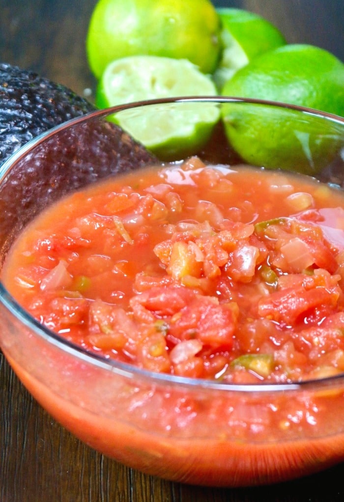 chunky salsa in a clear bowl