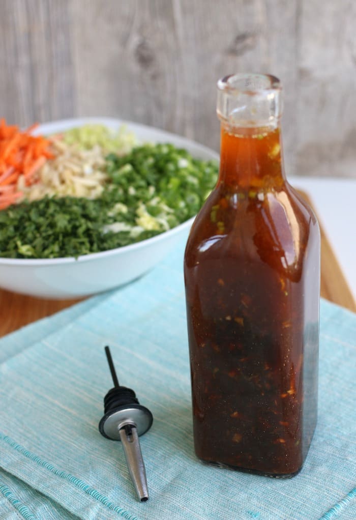 An Asian dressing for salad in a bottle.