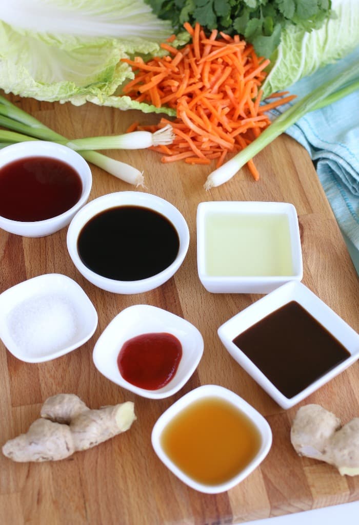 Ingredients to make an Asian Dressing for Salad.