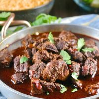 chili colorado in a serving pan