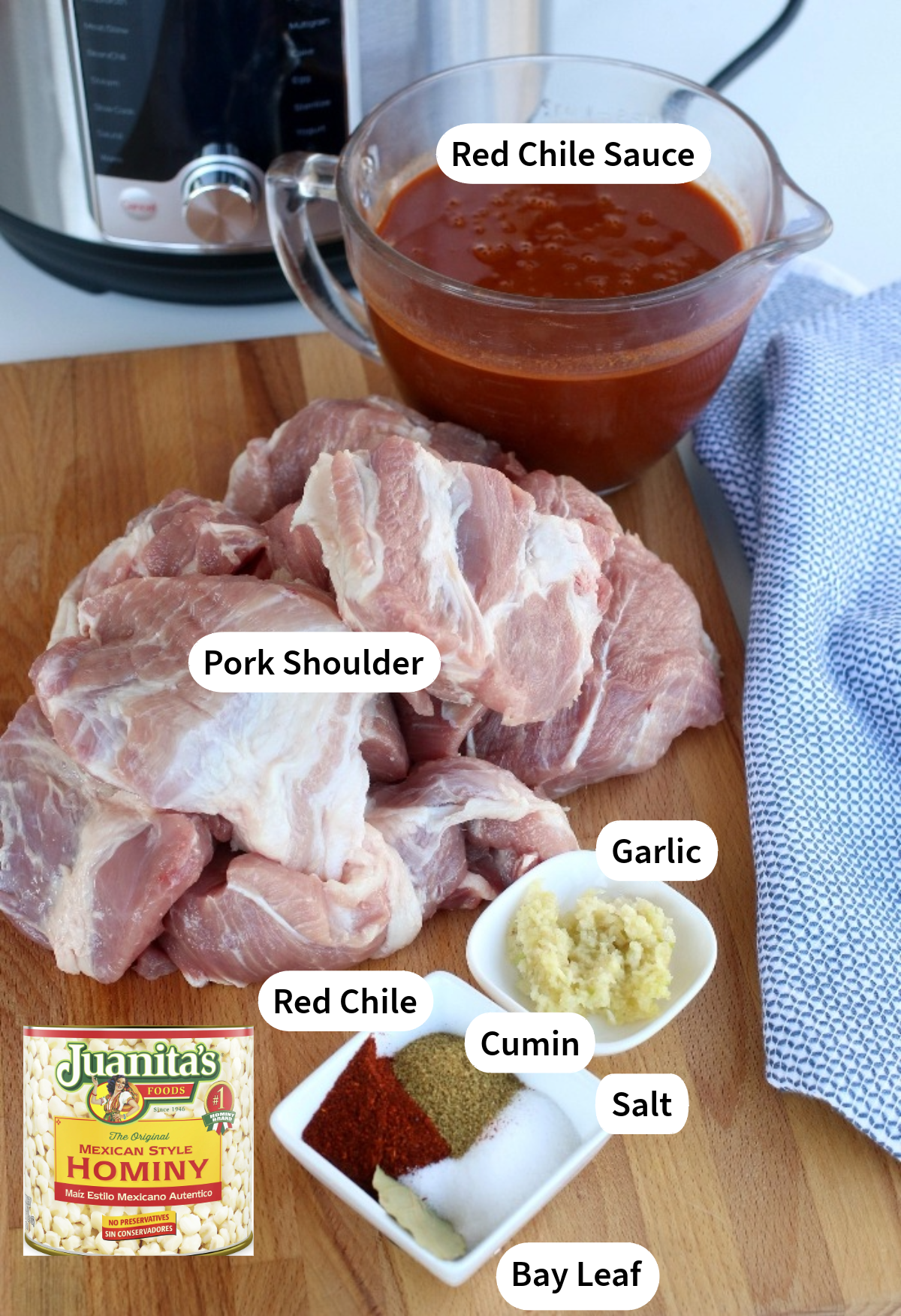 Ingredients to make pozole in an instant pot.