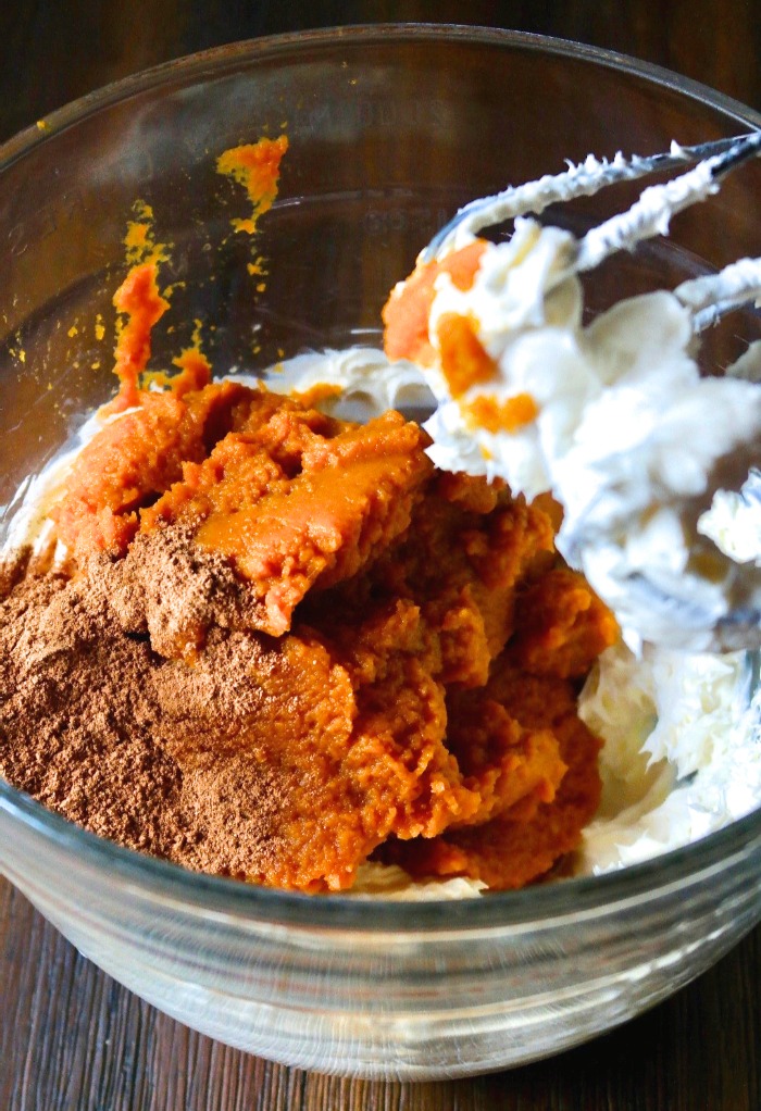 ingredients for keto pumpkin pie in a mixing bowl 