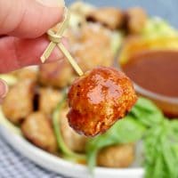 Turkey meatball dipped in sauce