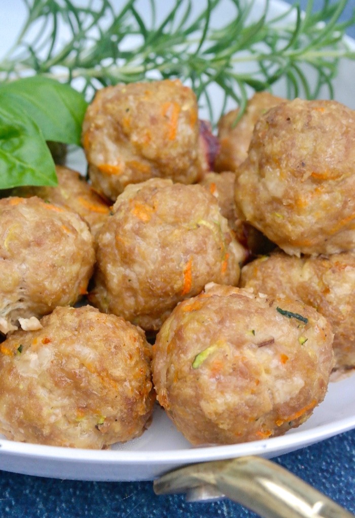 Homemade healthy turkey meatballs with carrots and zucchini.