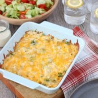 Baked low carb chicken casserole with broccoli fresh from the oven.