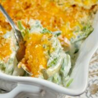 keto green bean casserole with cheese on top