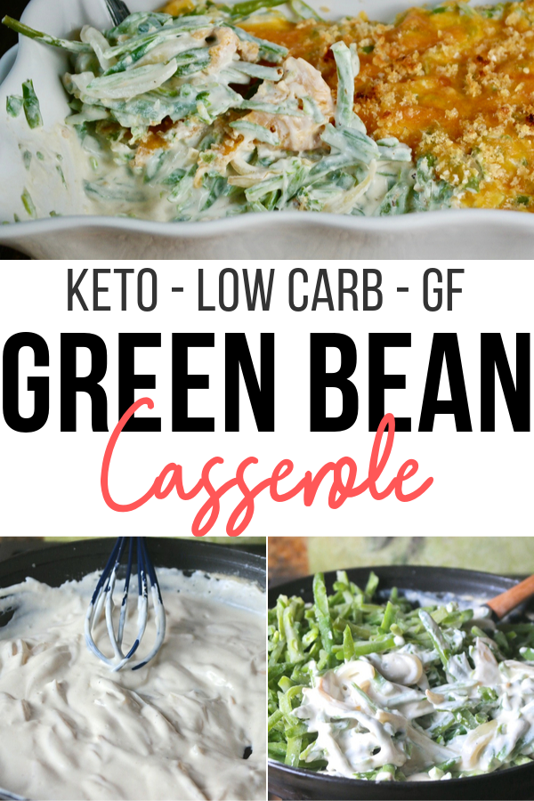 Keto Green Bean Casserole will have your taste buds happy this holiday season.  Gone are the generic cream soups and fried onions. In the place of you’ll find fresh green beans, a creamy carb friendly sauce, and a low-carb lovers dream, crispy pork rind topping.  #keto #casserole #greenbean #lowcarbrecipe #holiday