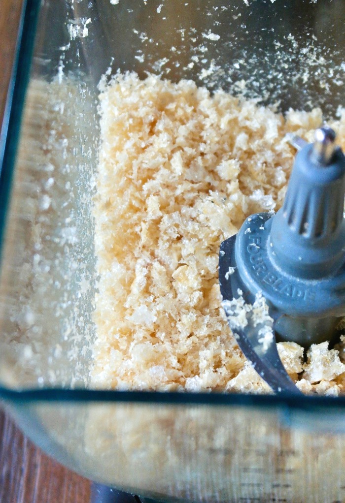 Pulsed pork rinds for crumb topping for green bean casserole