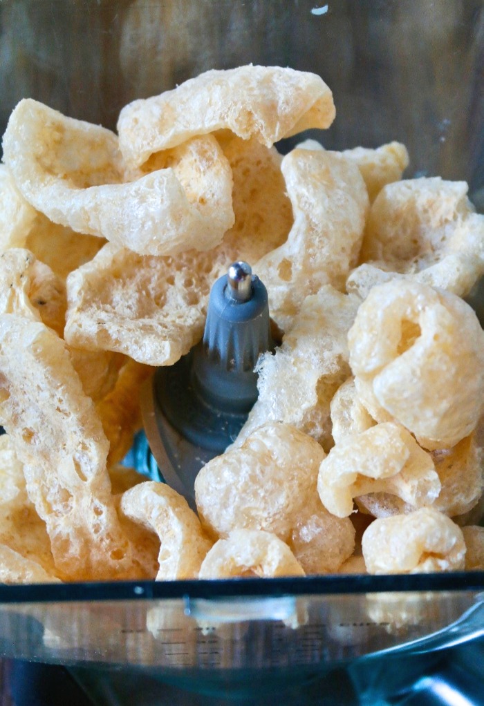 Pork rinds in a food processor 