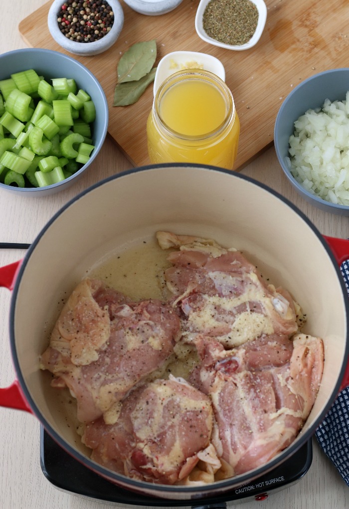 Ingredients for the keto chicken soup recipe laid out and ready to begin!