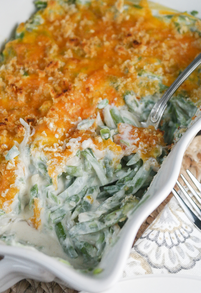 Top view of casserole with green beans.