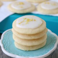 A little stack of the finished cookies on a cupcake stand, so beautiful and ready to eat.