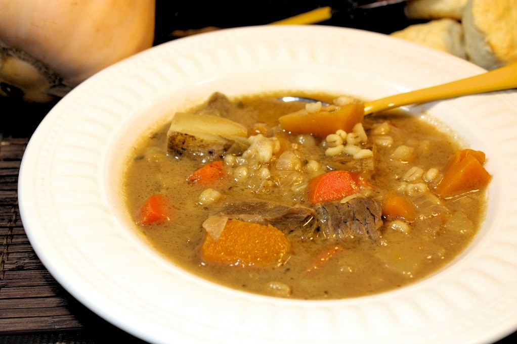 photo of beef barley soup made with homemade broth