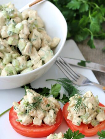 A close up shot of the finished keto chicken salad recipe.