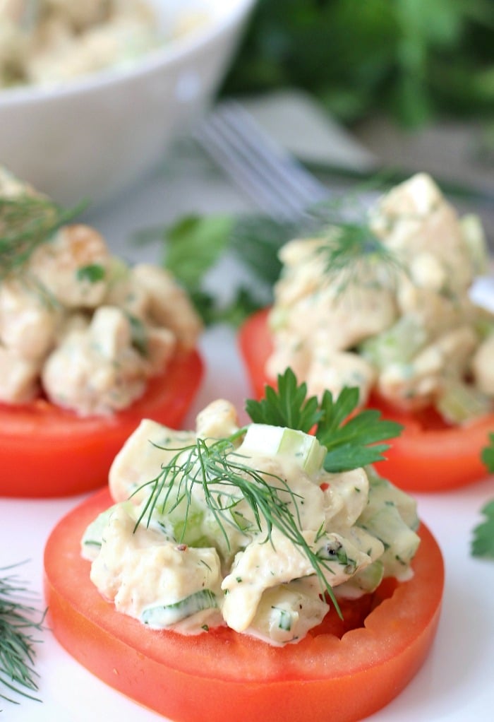 A close up shot of the finished keto chicken salad recipe.