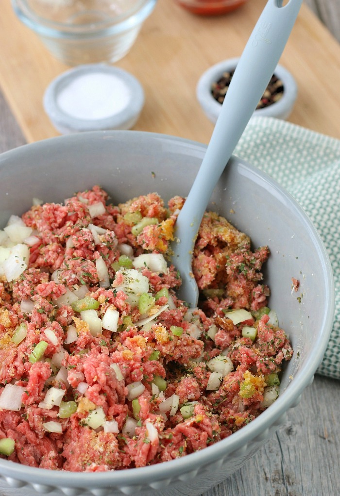 Now we see the keto meatloaf recipe taking shape, it's being mixed up really well before put into the pans and baked! 