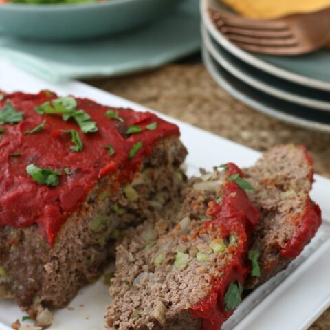 Another view of the keto meatloaf sliced and ready to be eaten.