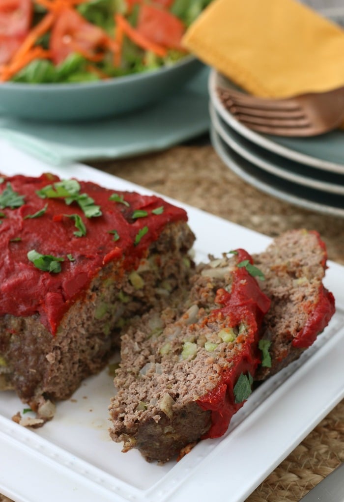 Another view of the keto meatloaf sliced and ready to be eaten. 