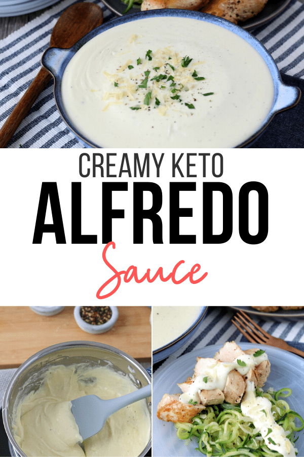 Creamy alfredo sauce keto sytle! This low carb sauce is delicious over zoodles or grilled chicken.  Also makes a tasty rich dip! #lowcarbdiet #ketorecipe #sauce #alfredo #cheese