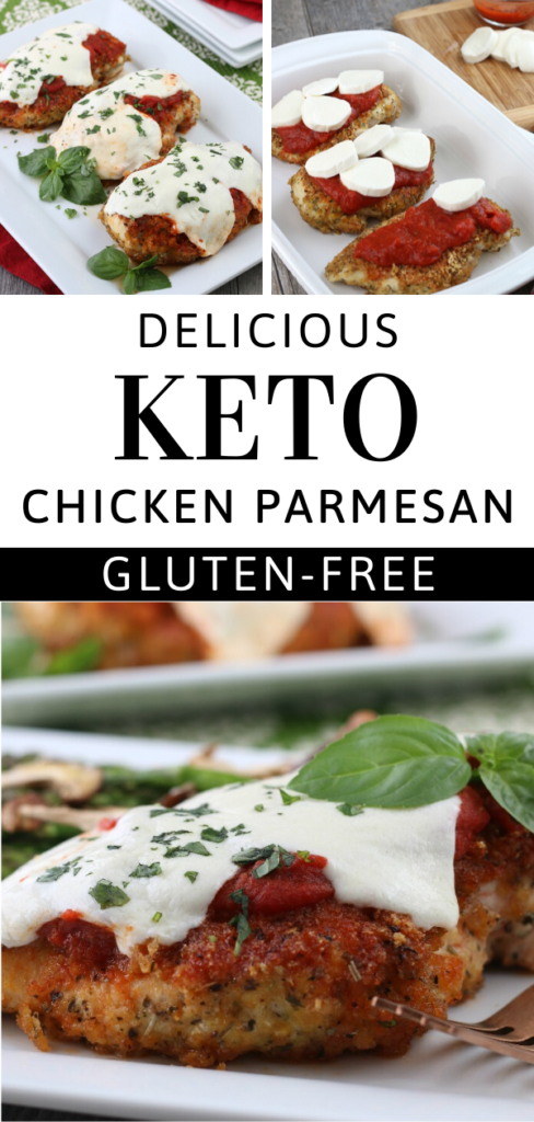 This generously seasoned chicken breast is coated with crispy pork rinds to give you the texture and flavor you expect without any gluten. #keto #lowcarb #chicken #parmesan #italian #dinner